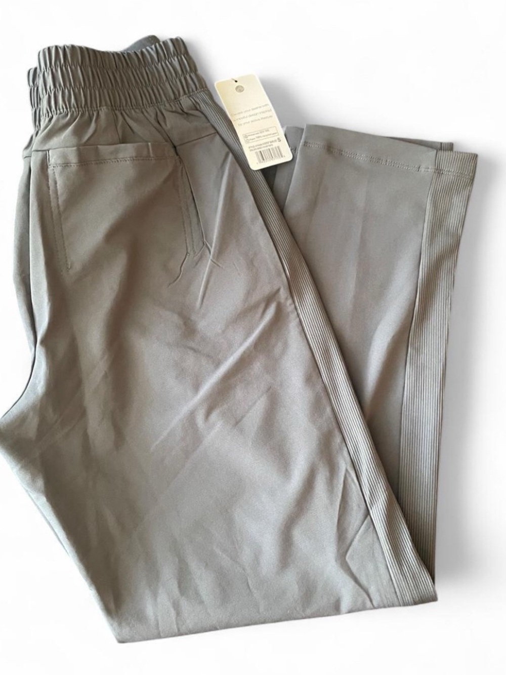 Apana Light Gray Smocked-Waist Track Joggers